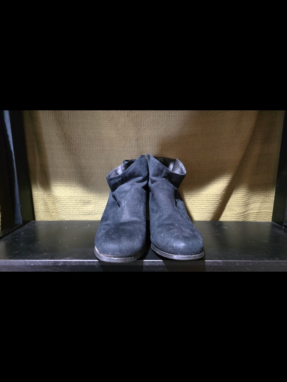 Women's Black Suede Ankle Booties with Rolled Collar